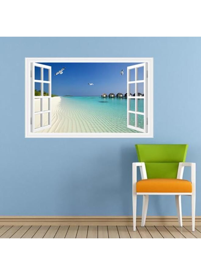 Fake Window Seagull Beach Sea Themed Wall Sticker Multicolour 90x60cm - Image 2