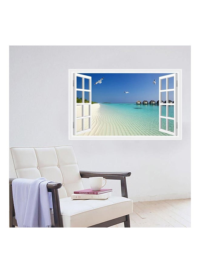 Fake Window Seagull Beach Themed Wall Sticker Multicolour 90x60cm - Image 1