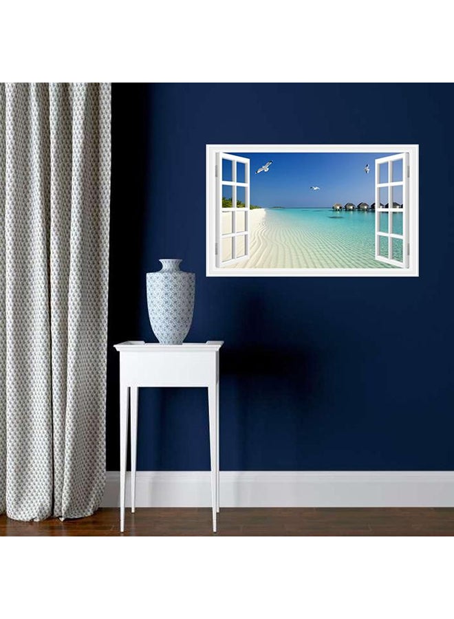 Fake Window Seagull Beach Themed Wall Sticker Multicolour 90x60cm - Image 2