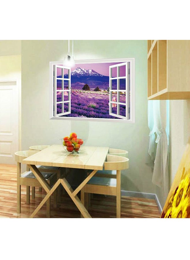 ملصق جداري ثلاثي الأبعاد بتصميم نافذة وهمية لزهور اللافندر متعدد الألوان 60x90سم - Image 2