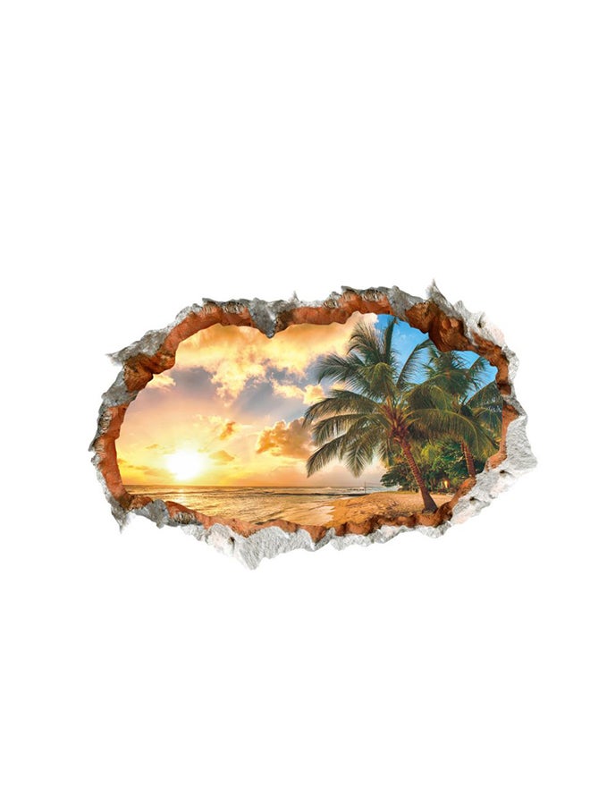 New Broken Wall Scenery Beach Tree 3D Wall Sticker Multicolour 60x90cm - Image 1