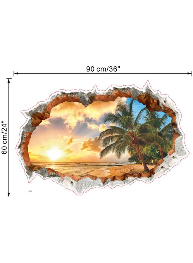 New Broken Wall Scenery Beach Tree 3D Wall Sticker Multicolour 60x90cm - Image 2