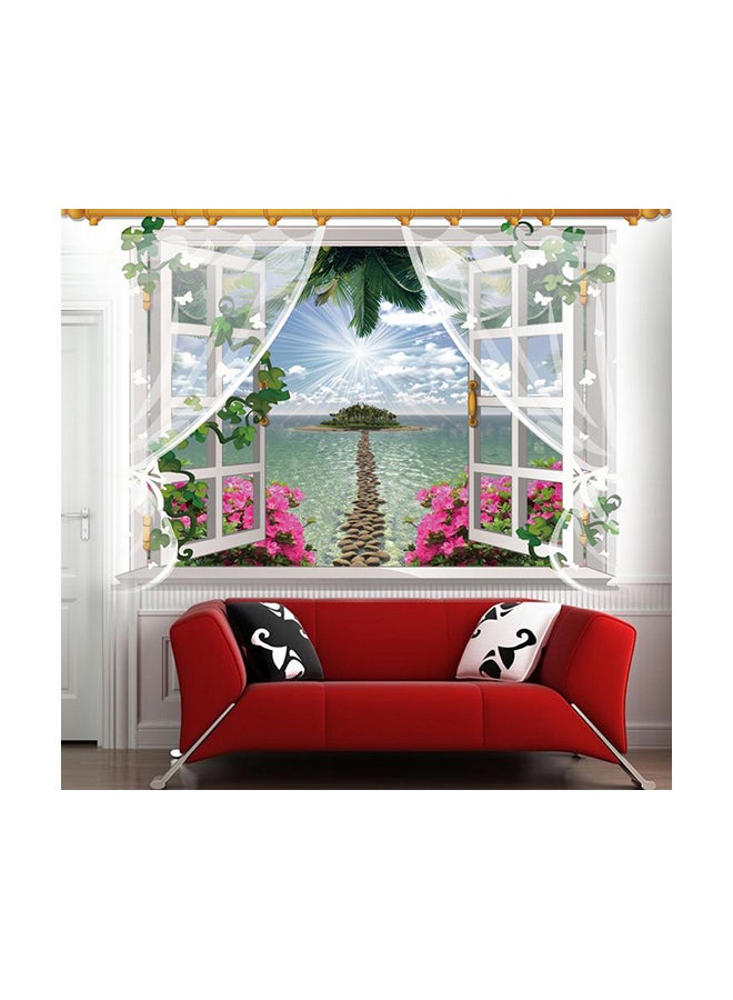 3D Sea Beach Fake Window Themed Wall Sticker Multicolour - Image 1