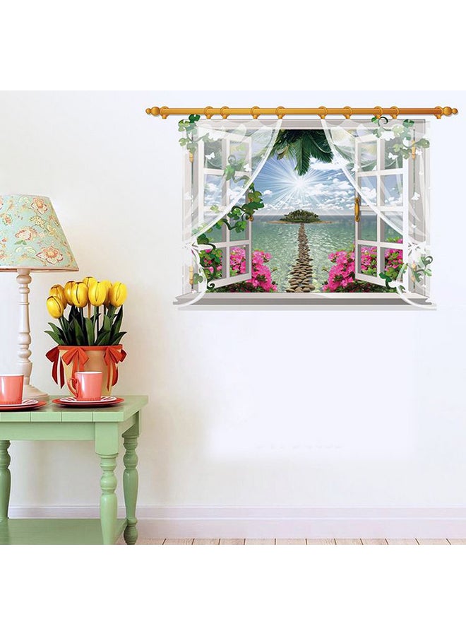 3D Sea Beach Fake Window Themed Wall Sticker Multicolour - Image 2