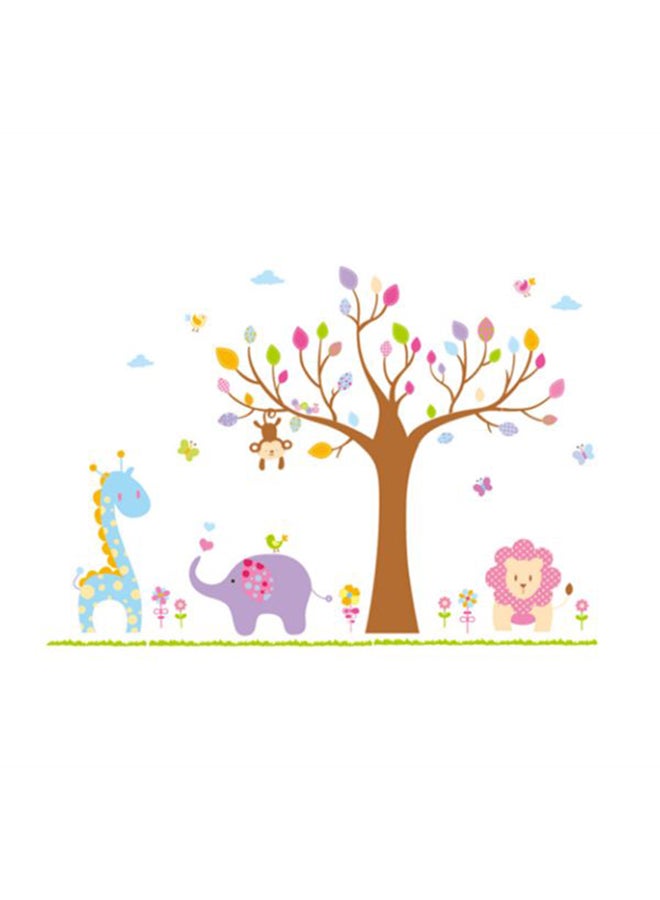 Cartoon Zoo Animals Giraffe Lion and Elephant Wall Sticker Multicolour  - Image 2