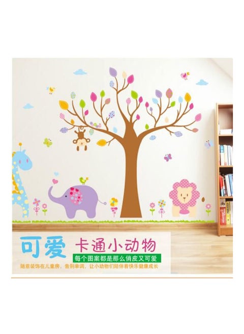 Cartoon Zoo Animals Giraffe Lion and Elephant Wall Sticker Multicolour