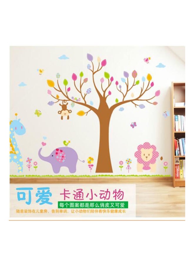 Cartoon Zoo Animals Giraffe Lion and Elephant Wall Sticker Multicolour  - Image 1