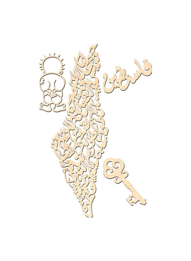 Wooden Wall Hangings  Palestine Map With City Names Beige 100 X 60cm