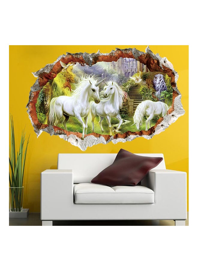 3D Broken Wall Unicorn Scenery Sticker Multicolour 70 x 50cm