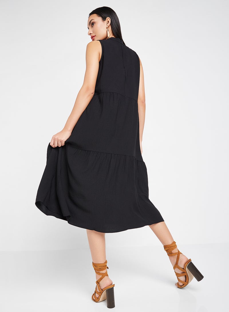 trendyol - Tiered Sleevless Dress Black - Image 1