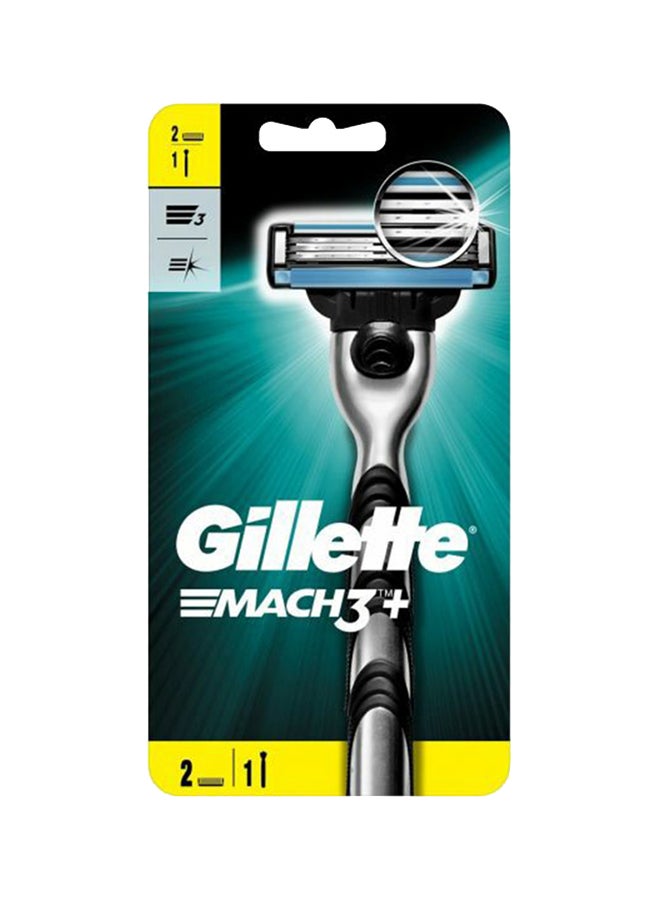 Gillette Mach3 Plus Razor Base With 2 Blades Silver/Black One Size