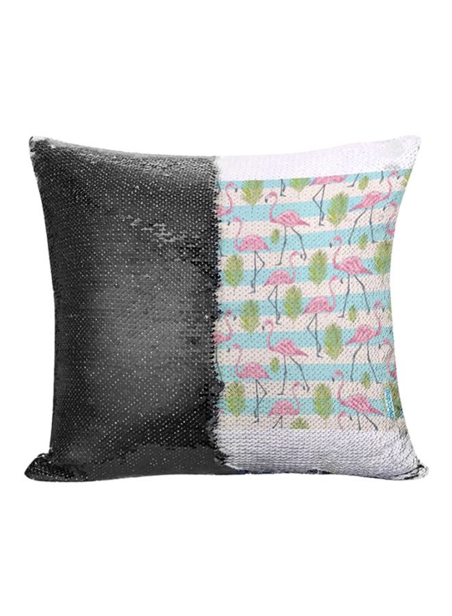Tropical Flamingo Design Flip Sequin Decorative Pillow Multicolour 45x45cm
