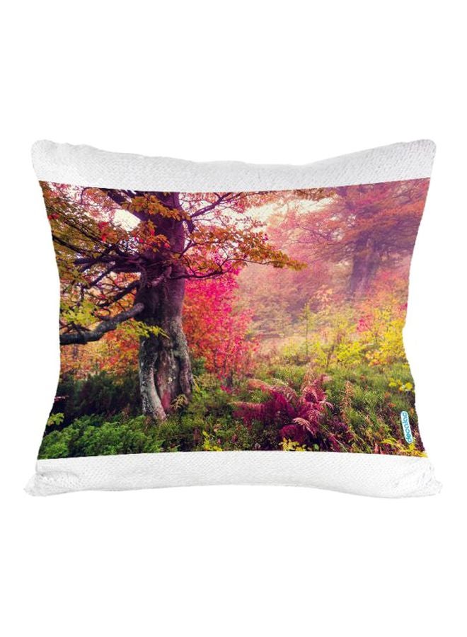 Decalac Forest And Roses Design Flip Sequin Decorative Pillow Multicolour 45x45cm - Image 2