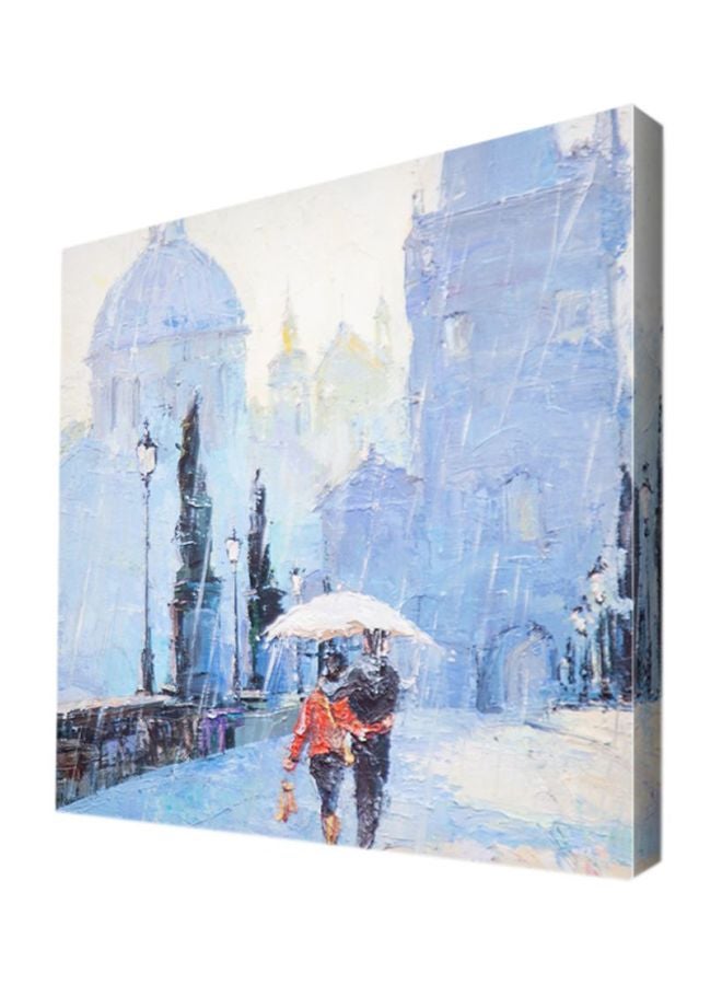 Decalac Paintings For A Couple Under The Rain Canvas Painting Blue 35x35x2.5cm 