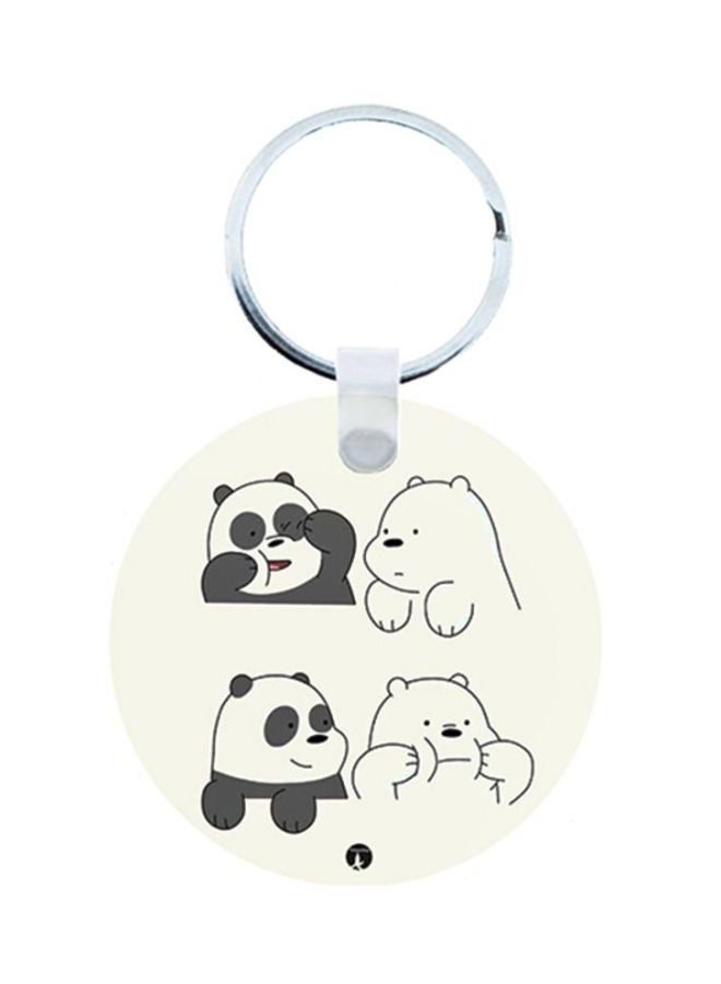 بي بي سلسلة مفاتيح من الخشب بطبعة باندا ودب