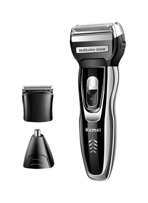 KM-5558 3-In-1 Rechargeable Electric Trimmer With Bag And Head Black/Silver