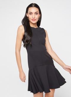 Front Zipper Solid Dress Black