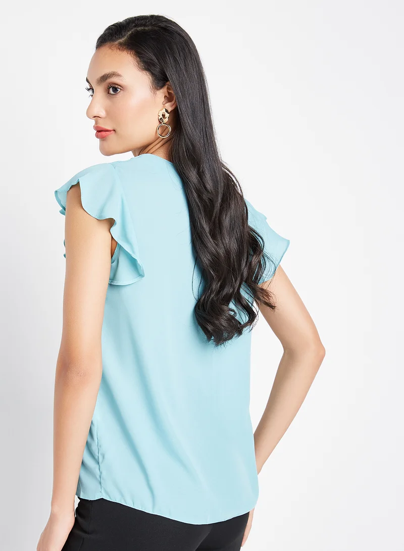 trendyol Ruffle Sleeve Top Mint