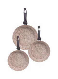 3-Piece Frying Pan Set Cream/Brown Small Frying Pan 24, Medium Frying Pan 26, Large Frying Pan 28cm