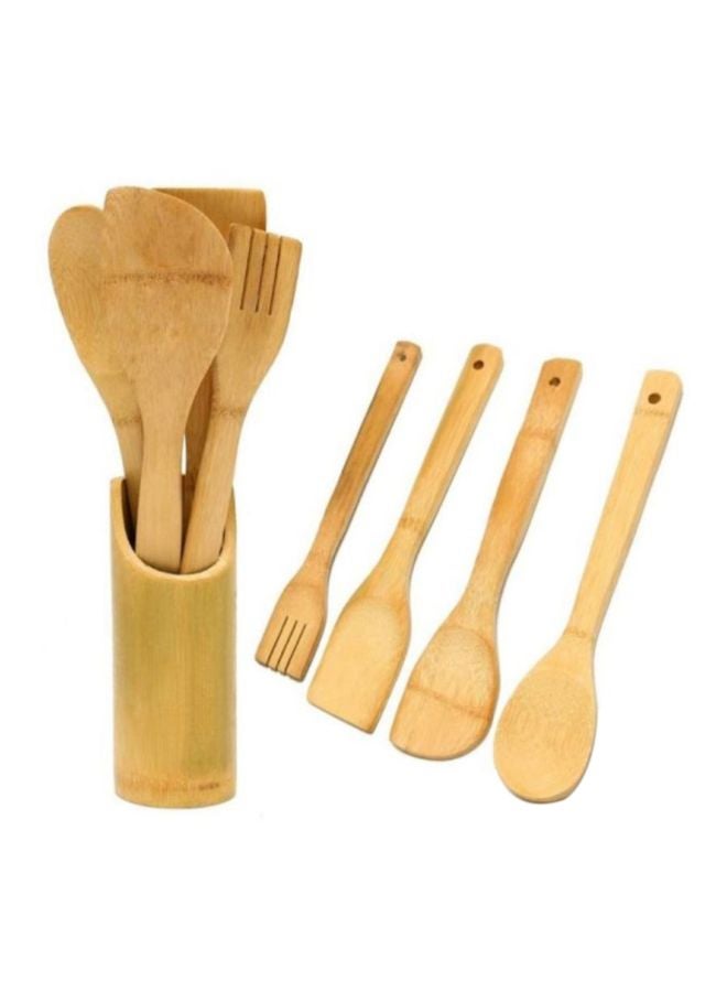 general 4-Piece Wooden Spoon With Stand Beige 24cm