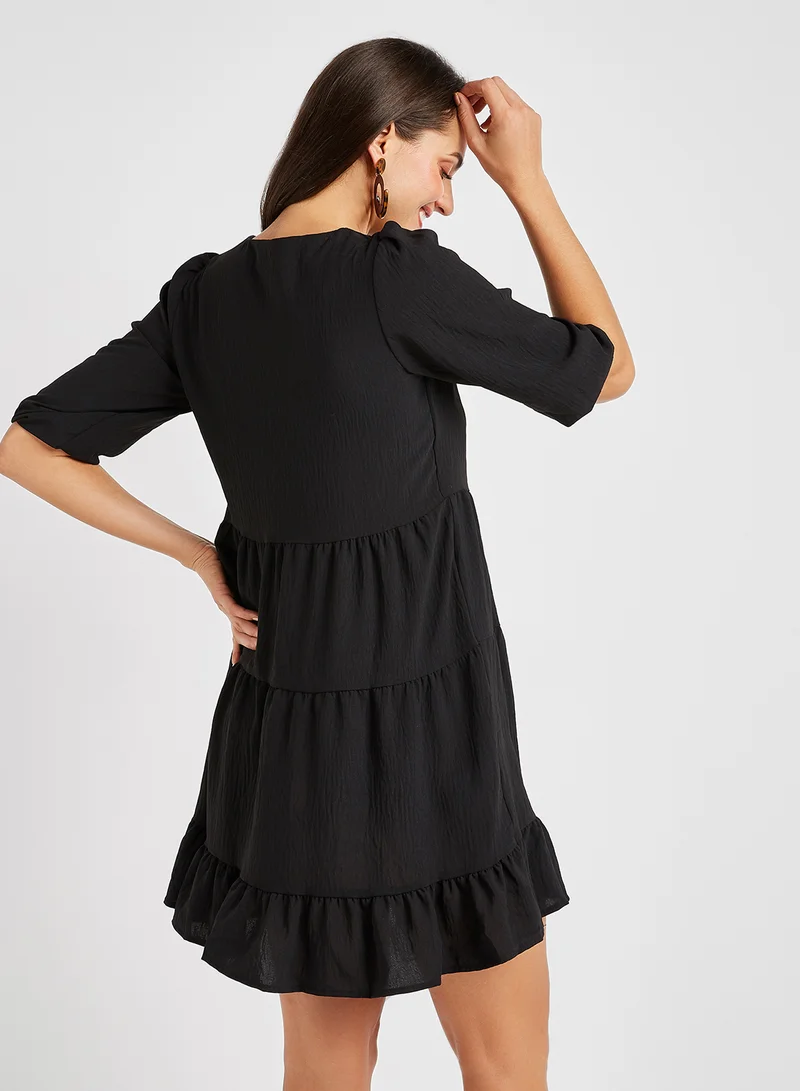 trendyol Solid Pattern Ruffled Hem Mini Dress Black