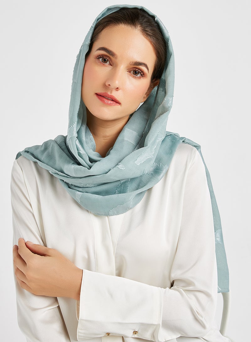 Rosh - Leaf Embellished Hijab Scarf Powder Blue - Image 1