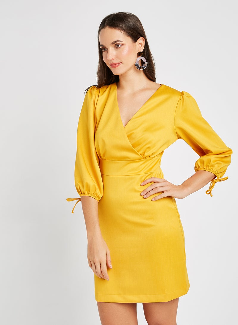 trendyol - Surplice Neckline Mini Dress Mustard - Image 1