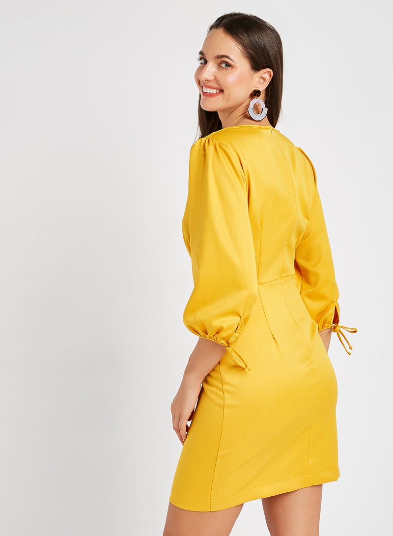 trendyol - Surplice Neckline Mini Dress Mustard - Image 1