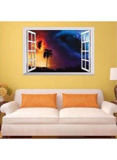 oem 3D Window Beach Sea Wall Sticker Orange/Blue/White 70x50cm  - Image 2