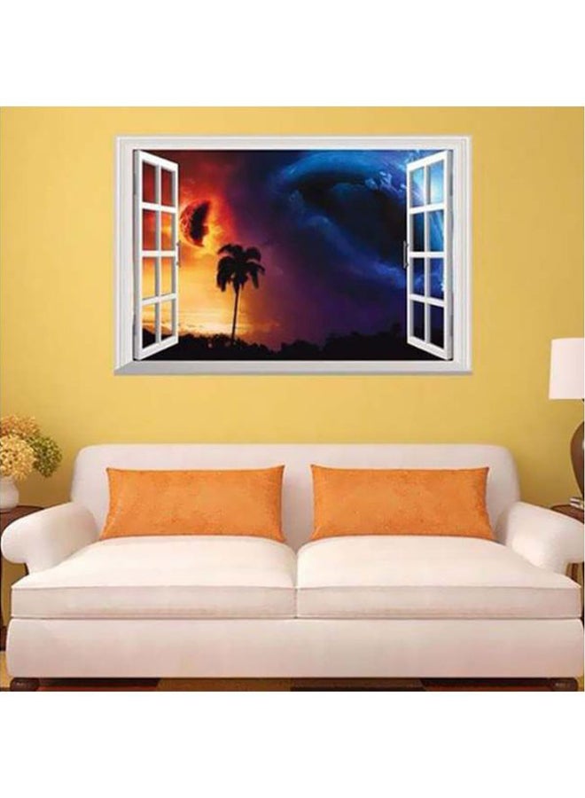 أو إي إم ملصق جداري ثلاثي الأبعاد بتصميم شباك يطل على شاطئ البحر برتقالي/ أزرق/ أبيض 70x50سم - Image 2