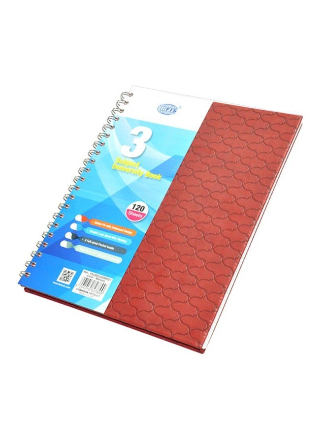 إف اي أس  دفتر جامعي لثلاث مواد بسلك بغطاء مزخرف أحمر - Image 1