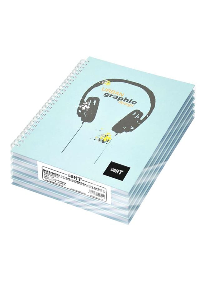 5-Piece A4 Hard Cover Spiral Notebook Set, 100 Pages Blue/Black
