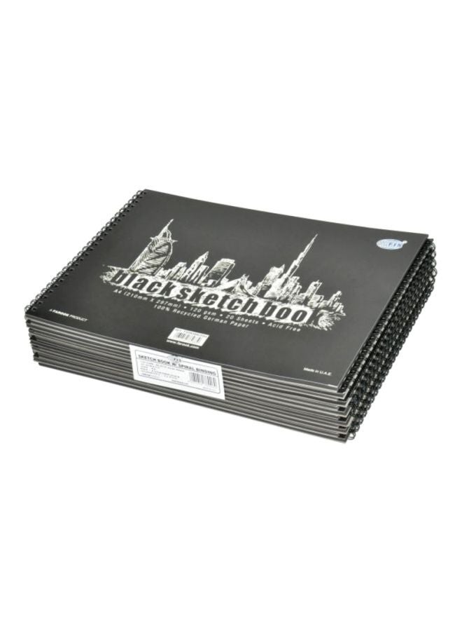 إف اي أس  طقم دفاتر رسم مقاس A4 بسلك لولبي مكوّن من 12 قطعة أسود - Image 1