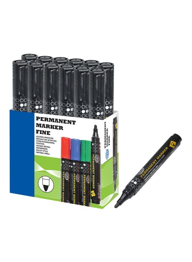 إف اي أس  طقم أقلام تحديد دائمة مكون من 12 قطعة أسود - Image 1