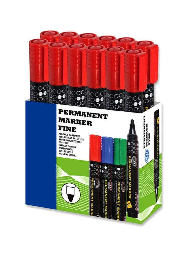 إف اي أس  طقم أقلام تحديد دائمة مكون من 12 قطعة أسود/أحمر - Image 1