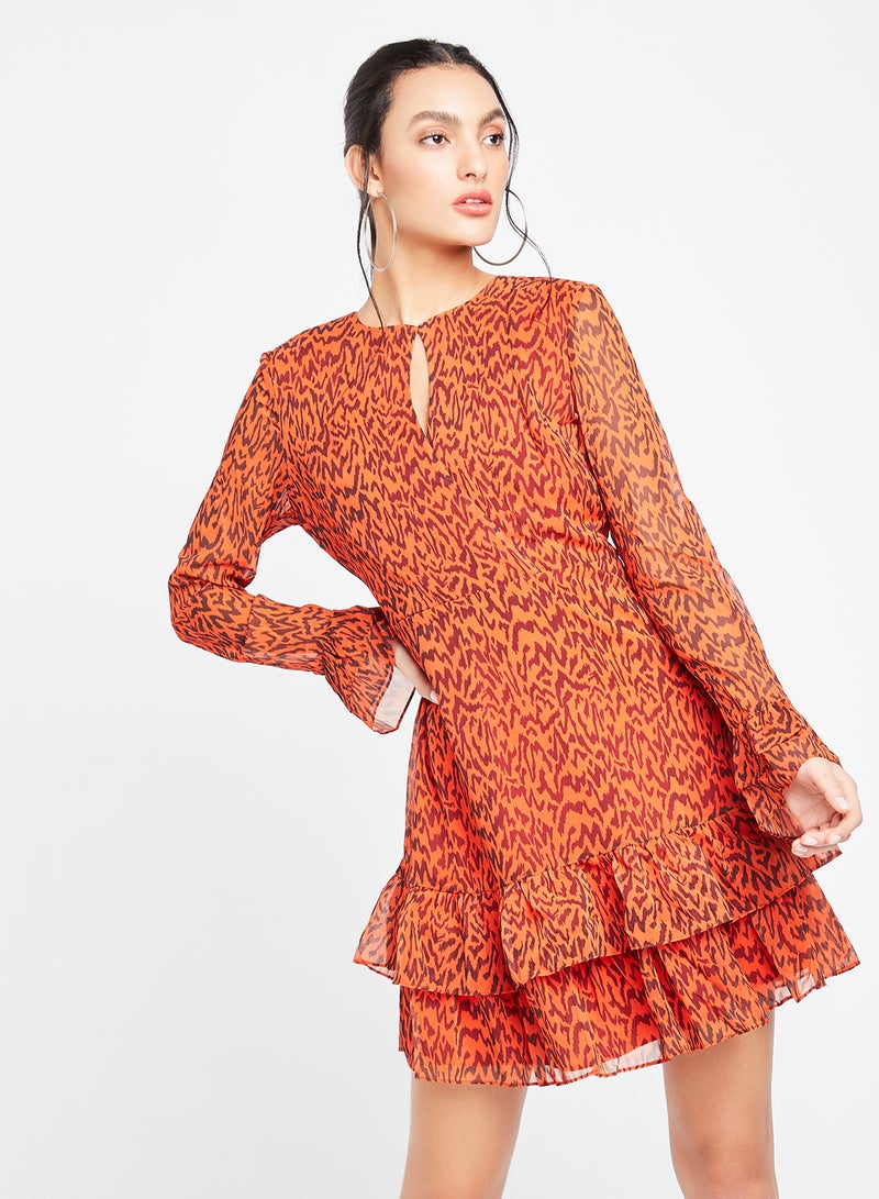 trendyol Keyhole Neckline Tiered Hem Dress Multicolour  - Image 1