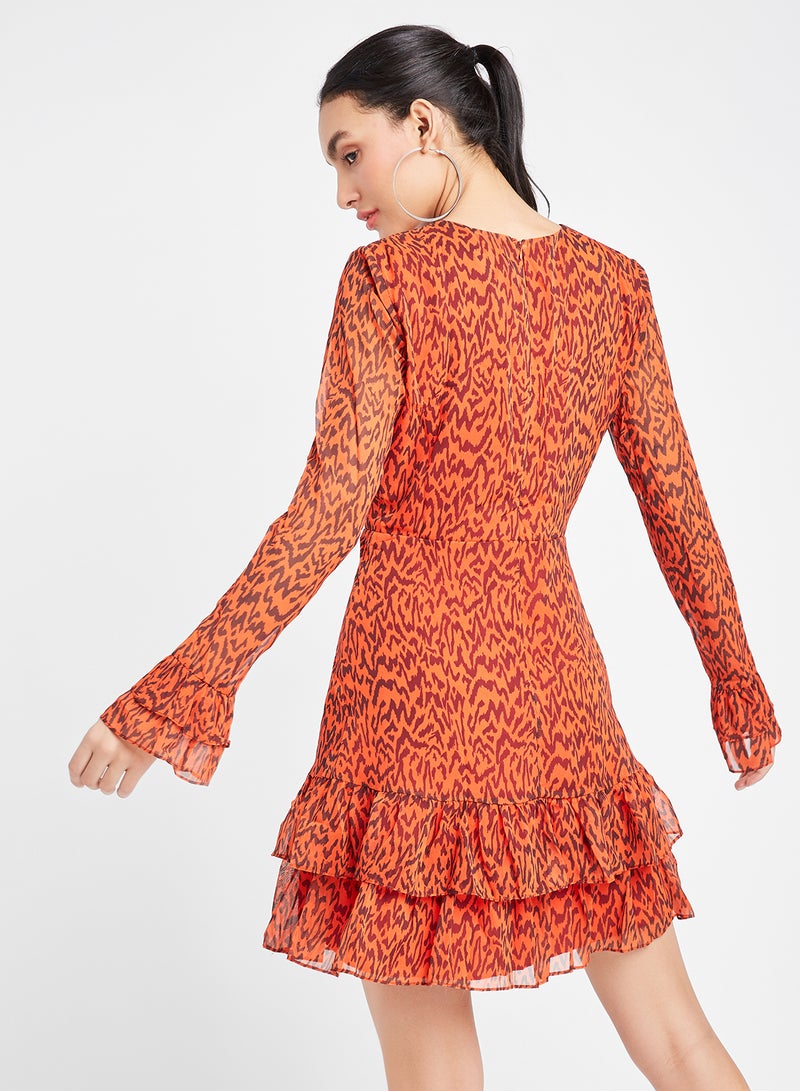 trendyol Keyhole Neckline Tiered Hem Dress Multicolour  - Image 2