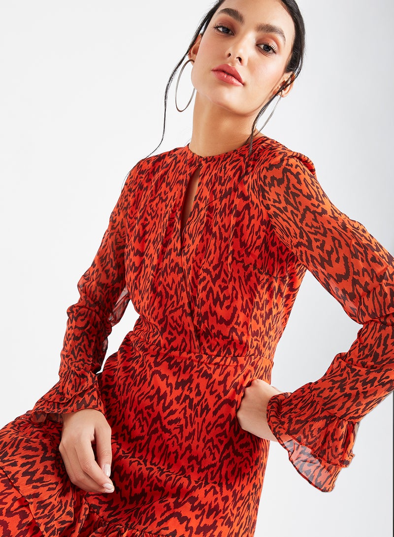 trendyol Keyhole Neckline Tiered Hem Dress Multicolour  - Image 4