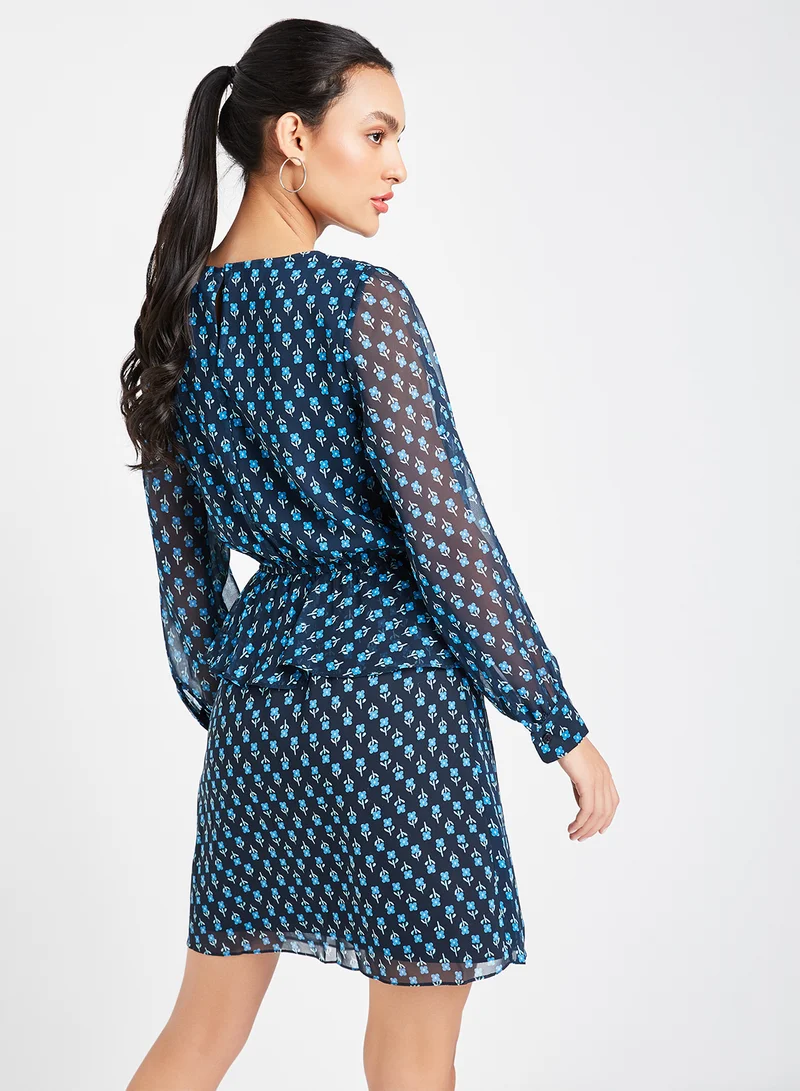 trendyol Ruffle Detail Ditsy Print Dress