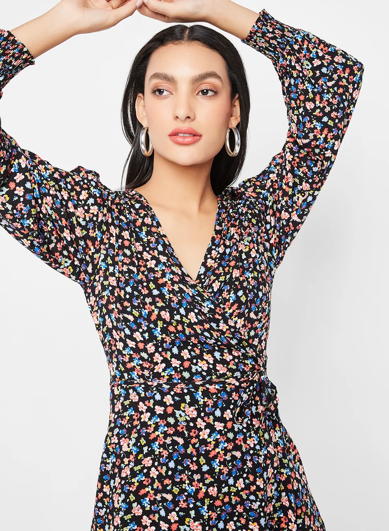 trendyol Floral Print Wrap Dress Multicolour