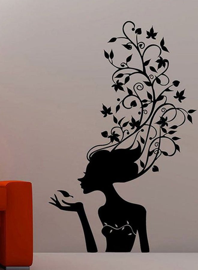 Deco Art Lady With Flowers Themed Decorative Wall Sticker Black 90x57cm