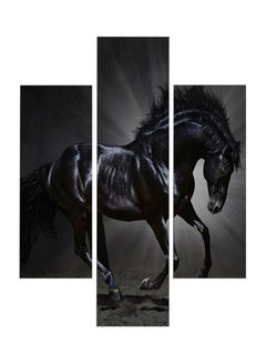 ثري آرت مجموعة لوحة حائط للتزيين بطبعة حصان من 3 قطع أسود/ رمادي 60x140سم  - Image 1
