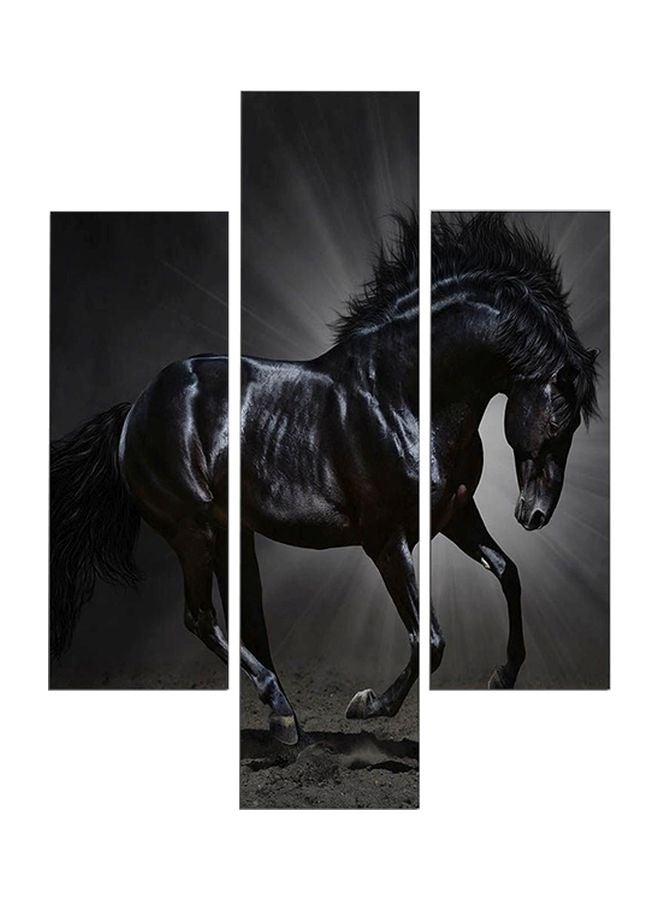 Three Art 3-Piece Horse Themed Decorative Wall Painting Set Black/Grey 60x140cm - Image 1