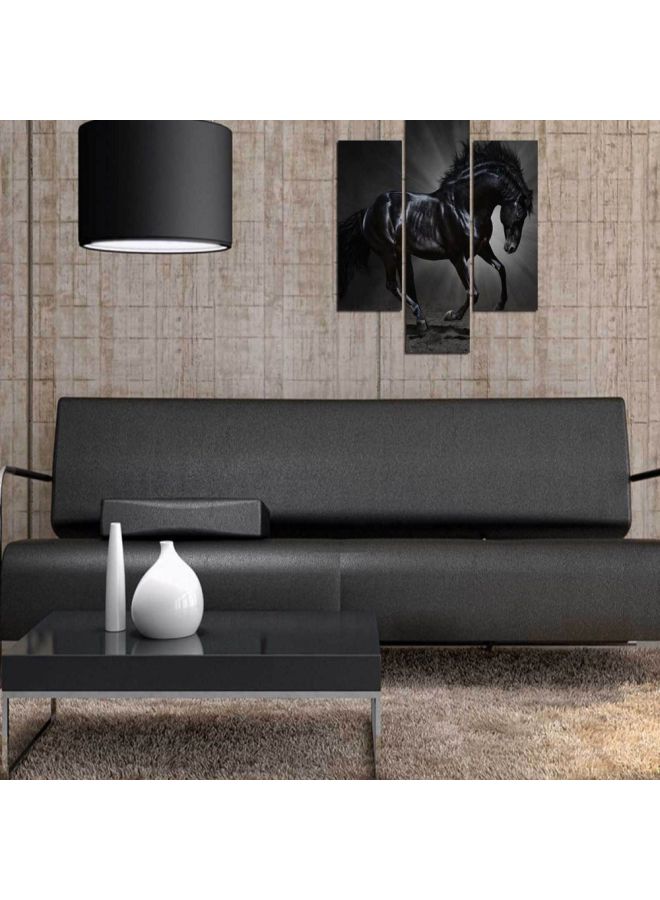 Three Art 3-Piece Horse Themed Decorative Wall Painting Set Black/Grey 60x140cm - Image 2