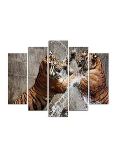 Melody 5-Piece Decorative Tiger Themed Wall Painting Set With Frame Multicolour 110x60cm  - Image 1