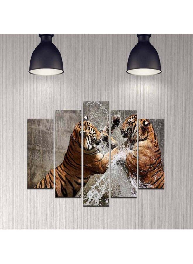 Melody 5-Piece Decorative Tiger Themed Wall Painting Set With Frame Multicolour 110x60cm  - Image 2