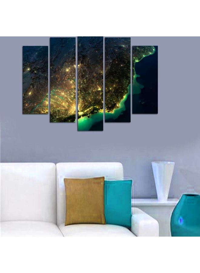 Melody 5-Piece Decorative Maps Themed Wall Painting Set With Frame Black/Green/Gold 110x60cm - Image 2