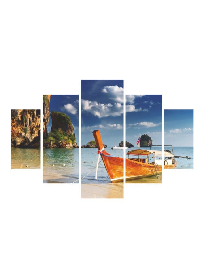 Miracle - 5-Piece Decorative Boat Themed Painting Set With Frame Multicolour 56x92cm - Image 1