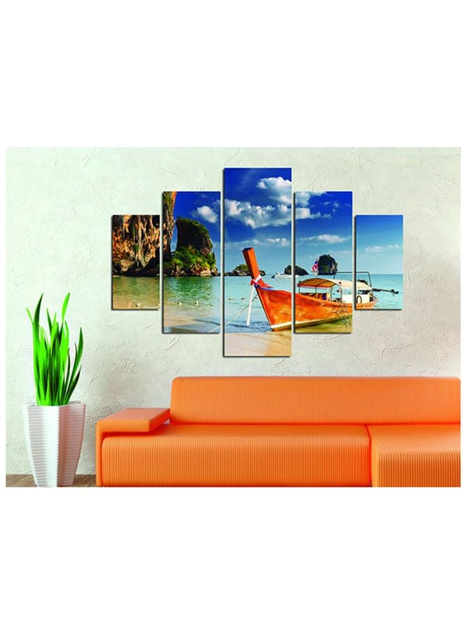 Miracle - 5-Piece Decorative Boat Themed Painting Set With Frame Multicolour 56x92cm - Image 1