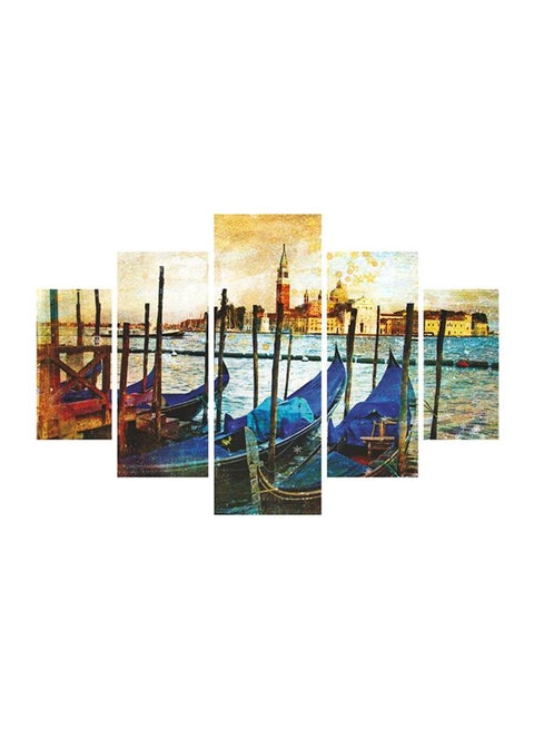 5-Piece Decorative Boat Themed Painting Set With Frame Multicolour 56x92cm